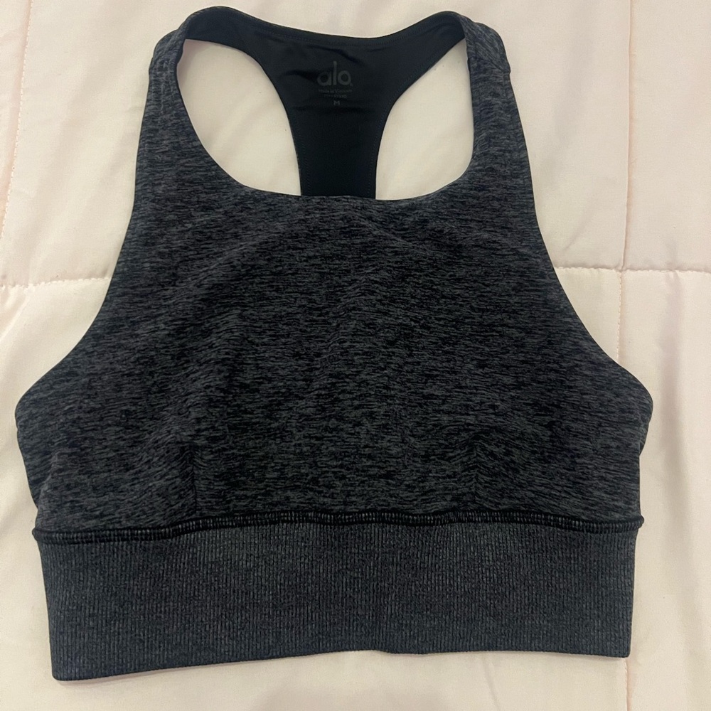 ALO Yoga Dark Charcoal Gray Racerback Sports Bra